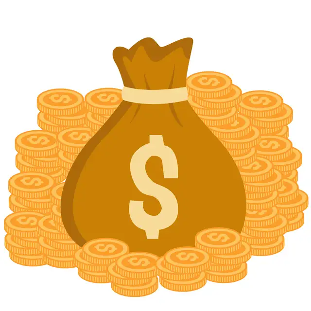 Illustratie van zak met dollarteken omringd door dollars